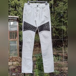 Guess White Denim Skinny Jeans with Faux Leather Panel